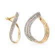 .50 ct. t.w. Pave Diamond Multi-Row Twisted Hoop Earrings in 14kt Yellow Gold