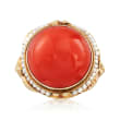 C. 1950 Vintage Round Coral and Cultured Seed Pearl Ring in 14kt Yellow Gold