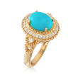 Turquoise and .26 ct. t.w. Diamond Ring in 14kt Yellow Gold