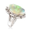 C. 1960 Vintage Opal Cabochon and .27 ct. t.w. Diamond Scallop Ring in Platinum