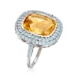 7.00 Carat Citrine and 1.50 ct. t.w. Sky Blue Topaz Ring in Sterling Silver