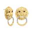 .15 ct. t.w. Red and White Diamond Lion-Dog Doorknocker Earrings in 18kt Gold Over Sterling