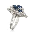 C. 1970 Vintage 2.00 ct. t.w. Sapphire and .50 ct. t.w. Diamond Ring in 18kt White Gold