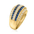 C. 1980 Vintage 1.50 ct. t.w. Sapphire and .60 ct. t.w. Diamond Five-Row Ring in 18kt Yellow Gold