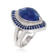 10.85 ct. t.w. Sapphire and .27 ct. t.w. Diamond Ring in Sterling Silver