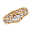 C. 1980 Vintage 5.55 ct. t.w. Diamond Belly Bracelet in Platinum and 14kt Yellow Gold