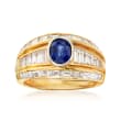 C. 1980 Vintage 1.33 Carat Sapphire and 1.78 ct. t.w. Diamond Ring in 18kt Yellow Gold