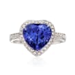 3.50 Carat Tanzanite and .23 ct. t.w. Diamond Heart Ring in 14kt White Gold