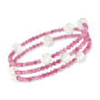 8.5-9.5mm Cultured Pearl and 1.40 ct. t.w. Pink Tourmaline Bead Wrap Bracelet with Sterling Silver