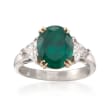 C. 1990 Vintage 2.90 Carat Emerald and 1.01 ct. t.w. Diamond Three-Stone Ring in Platinum