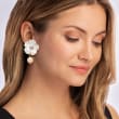 Italian Mother-of-Pearl and 12mm Cultured Pearl Flower Drop Earrings with CZs in 18kt Gold Over Sterling