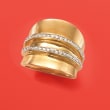 .46 ct. t.w. CZ Striped Wide-Style Ring in 14kt Yellow Gold Over Sterling