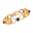 C. 1980 Vintage 24.50 ct. t.w. Citrine and 6.00 ct. t.w. Smoky Quartz Bracelet with Diamonds and Garnet Accent in 18kt Gold