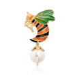 Italian Enamel Bee Pin with 12.5-13mm Cultured Pearl Drop in 18kt Yellow Gold Over Sterling Silver 