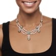 10-13mm Black Cultured South Sea Pearl and 30.30 ct. t.w. Diamond Chandelier Necklace in Platinum 17-inch