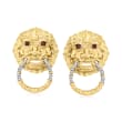 .15 ct. t.w. Red and White Diamond Lion-Dog Doorknocker Earrings in 18kt Gold Over Sterling