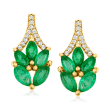 .70 ct. t.w. Marquise Emerald Earrings with Diamond Accents in 14kt Yellow Gold