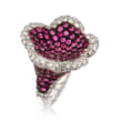 C. 2000 Vintage 6.00 ct. t.w. Pink Sapphire and 3.50 ct. t.w. Diamond Flower Ring in 18kt White Gold