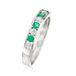 .28 ct. t.w. Diamond and .10 ct. t.w. Emerald Ring in 18kt White Gold