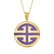 Lavender Jade Longevity Symbol Pendant Necklace in 14kt Yellow Gold