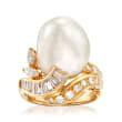 C. 1980 Vintage 16x12mm Cultured South Sea Pearl and .93 ct. t.w. Diamond Swirl Ring in 18kt Yellow Gold
