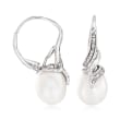 9-9.5mm Cultured Pearl Drop Earrings with Diamond Accents in Sterling Silver