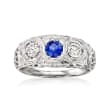 C. 1980 Vintage .30 Carat Sapphire and .30 ct. t.w. Diamond Ring in 18kt White Gold