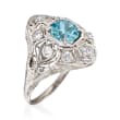 C. 1950 Vintage 1.75 Carat Blue Zircon and .65 ct. t.w. Diamond Filigree Ring in 14kt White Gold