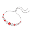 2.50 ct. t.w. Simulated Ruby and 2.20 ct. t.w. CZ Graduated Bolo Bracelet in Sterling Silver