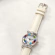 Italian Woman's Floral Multicolored Murano Glass 26mm Watch with Ivory Leather