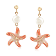 Italian 8mm Cultured Pearl Starfish Earrings in 14kt Yellow Gold