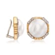 C. 1970 Vintage 15mm Mabe Pearl and .35 ct. t.w. Diamond Clip-On Earrings in 14kt Yellow Gold