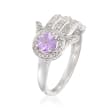 .30 Carat Amethyst and .15 ct. t.w. Diamond Hamsa Hand Cuff Ring in Sterling Silver