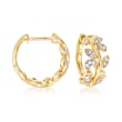 Gabriel Designs .28 ct. t.w. Diamond Leaf Hoop Earrings in 14kt Yellow Gold