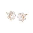 Child's 2mm Cultured Pearl Flower Earrings with .15 ct. t.w. CZs in 14kt Yellow Gold