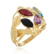 Black Onyx and 1.90 ct. t.w. Multi-Stone Leaf Ring in 18kt Gold Over Sterling