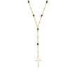 2.3mm Black Onyx Rosary Beads with Cross Necklace in 18kt Gold Over Sterling