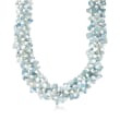 Aquamarine Bead and 5-6mm Cultured Pearl Torsade Necklace with Sterling Silver