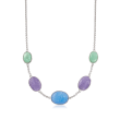 Multicolored Jade Scarab Station Necklace in Sterling Silver