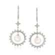 7.5-8mm Cultured Pearl and .20 ct. t.w. Diamond Star Drop Earrings in Sterling Silver