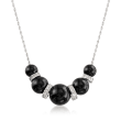 6-10mm Graduated Black Onyx Bead and .37 ct. t.w. Diamond Spacer Necklace in Sterling Silver