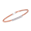 Italian .35 ct. t.w. Pave CZ Basketweave Cuff Bracelet in Sterling Silver and 18kt Rose Gold Over Sterling Silver