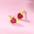 Child's Simulated Ruby Heart Stud Earrings in 14kt Yellow Gold