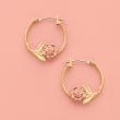 14kt Two-Tone Gold Floral Hoop Earrings