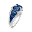 3.60 ct. t.w. Sapphire Three-Stone Ring with .31 ct. t.w. Diamonds in 14kt White Gold