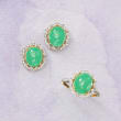 Cabochon Green Jade and Diamond-Accented Scalloped Ring in 14kt Yellow Gold