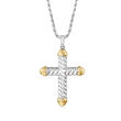 Roped Cross Pendant Necklace in Two-Tone Sterling Silver