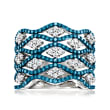 1.50 ct. t.w. Blue and White Diamond Basketweave Ring in Sterling Silver