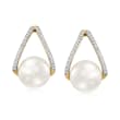 8-8.5mm Cultured Pearl and .12 ct. t.w. Diamond Drop Earrings in 14kt Yellow Gold