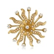 C. 1980 Vintage .95 ct. t.w. Diamond Sunburst Pin/Pendant with Seed Pearls in 14kt Yellow Gold
